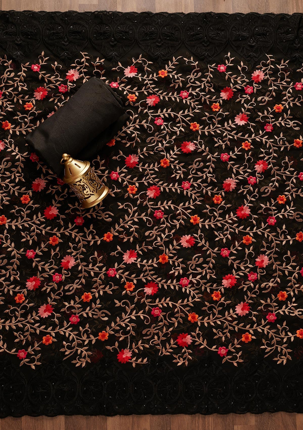 Black Threadwork Georgette Designer Unstitched Salwar Suit - Koskii