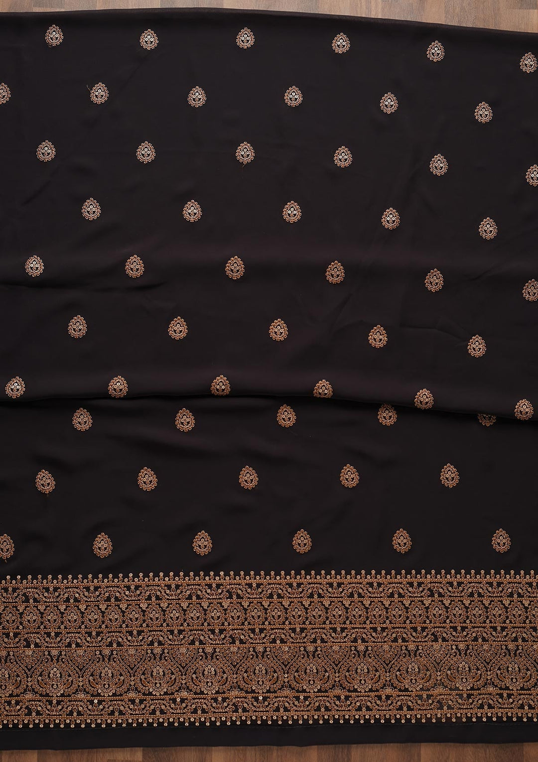 Black Threadwork Georgette Unstitched Salwar Suit - Koskii