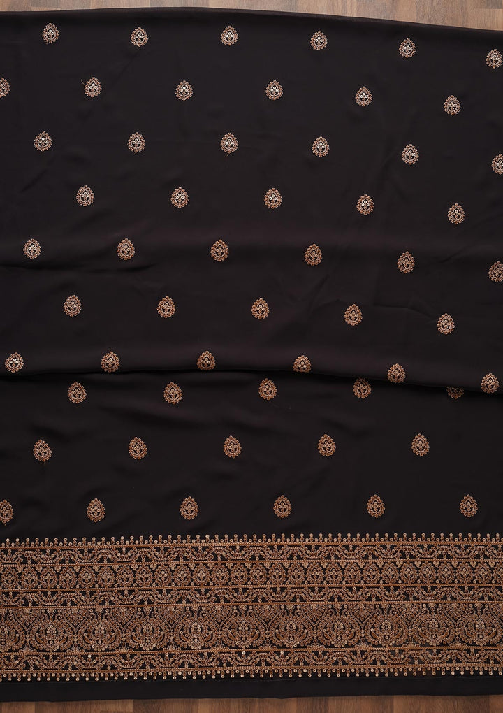 Black Threadwork Georgette Unstitched Salwar Suit - Koskii