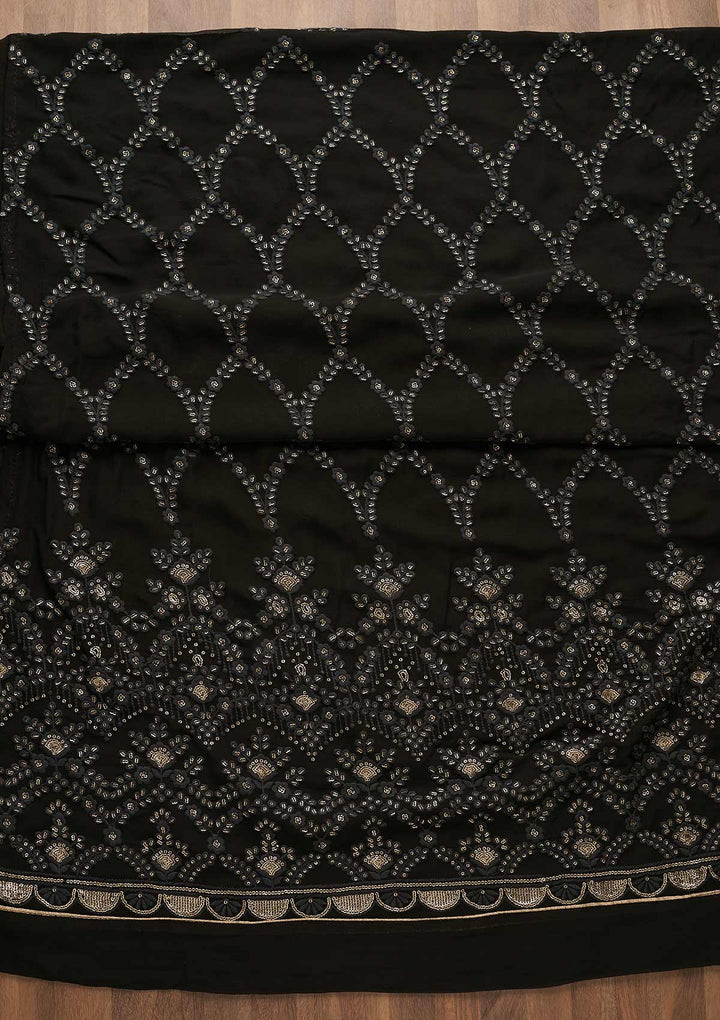 Black Threadwork Georgette Unstitched Salwar Suit-Koskii