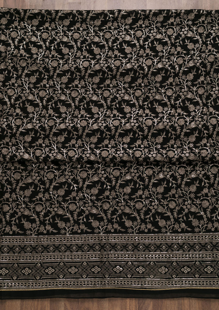 Black Threadwork Georgette Unstitched Salwar Suit-Koskii