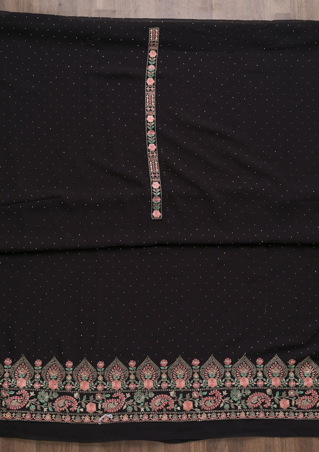 Black Threadwork Georgette Unstitched Salwar Suit-Koskii