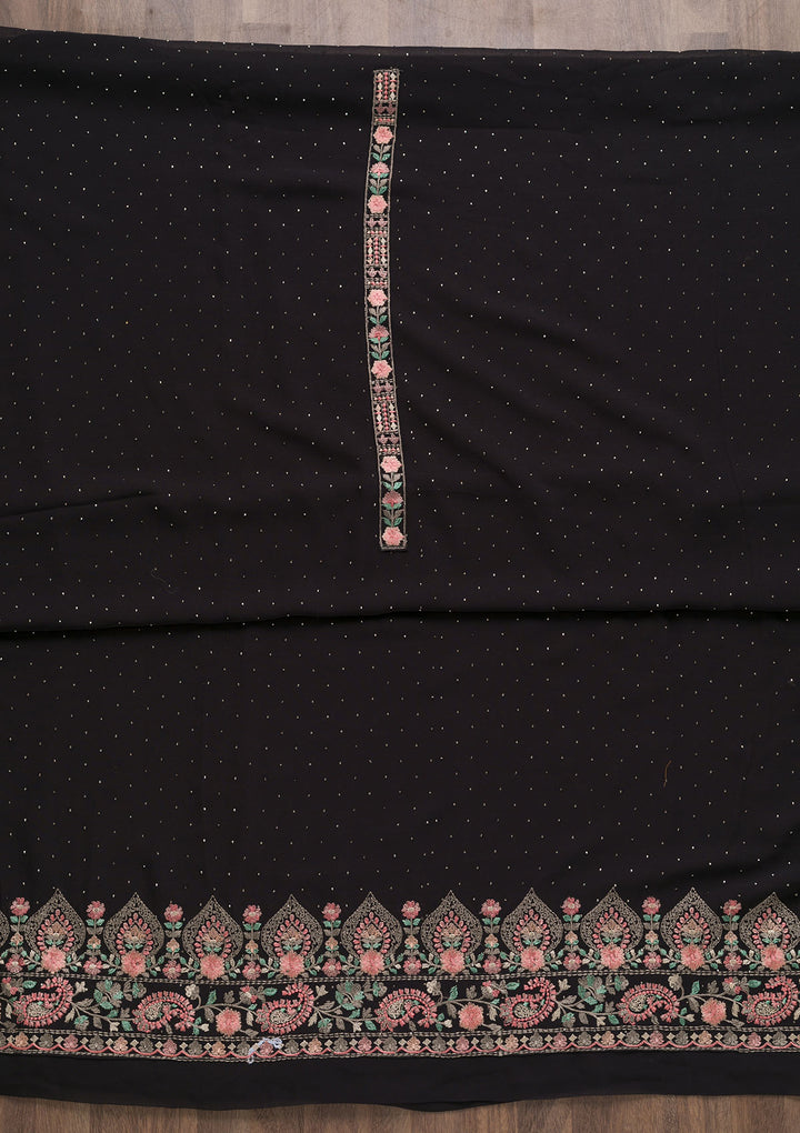 Black Threadwork Georgette Unstitched Salwar Suit-Koskii