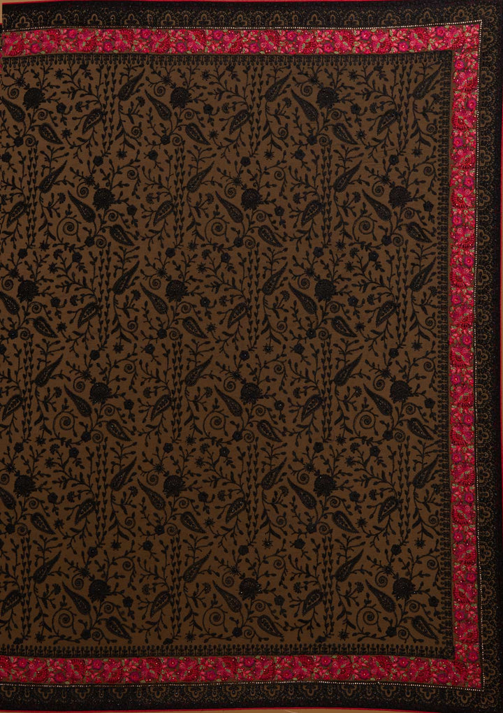 Black Threadwork Georgette Designer Saree - Koskii
