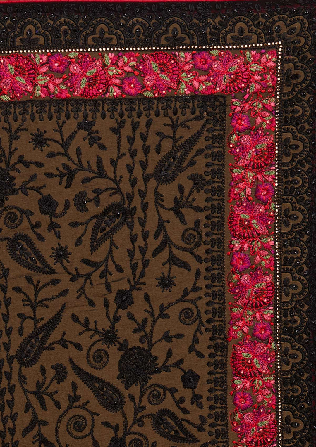 Black Threadwork Georgette Designer Saree - Koskii