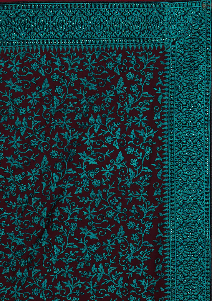 Black Threadwork Georgette Designer Saree - Koskii