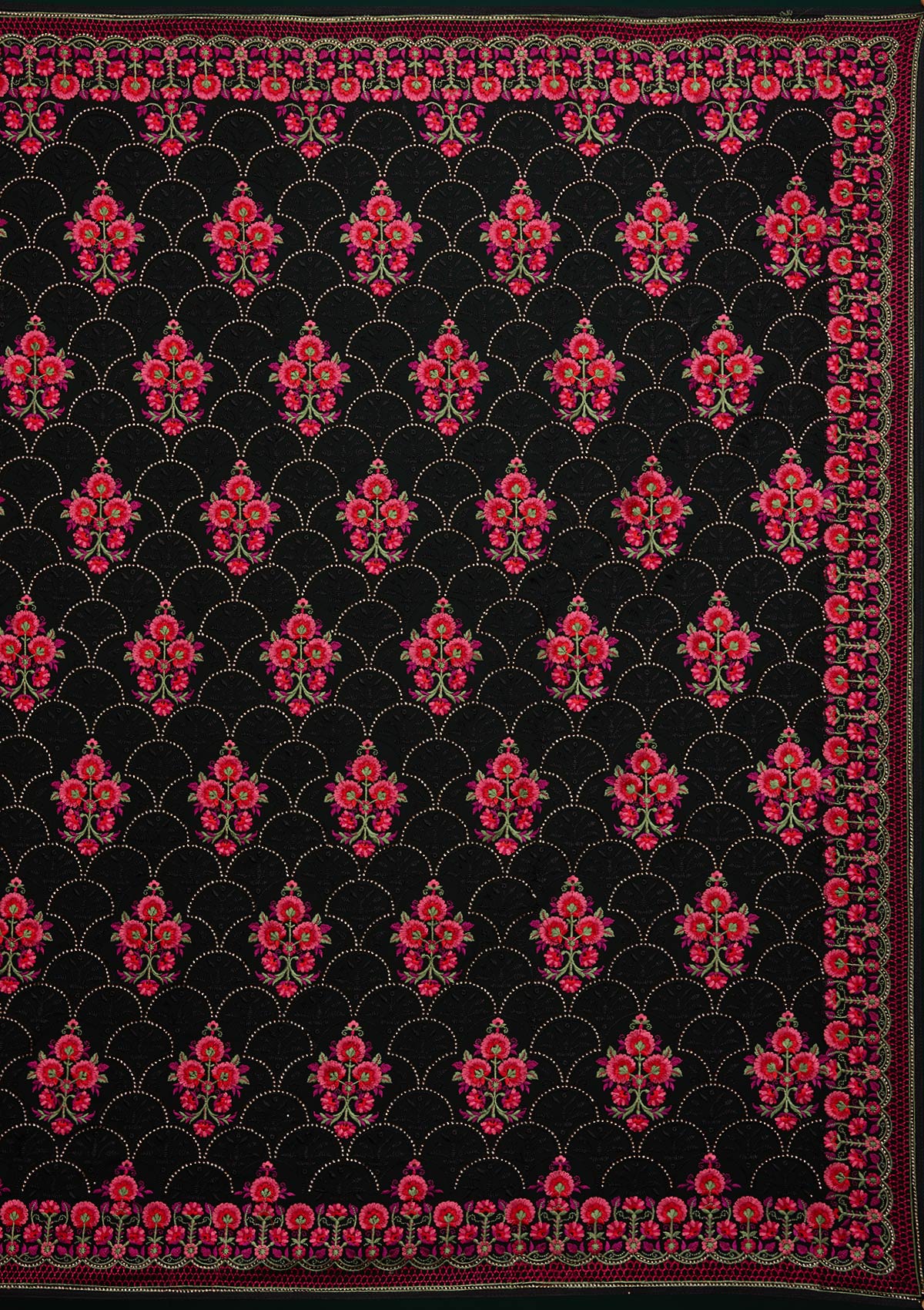 Black Threadwork Georgette Designer Saree - Koskii