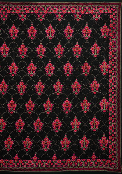 Black Threadwork Georgette Designer Saree - Koskii