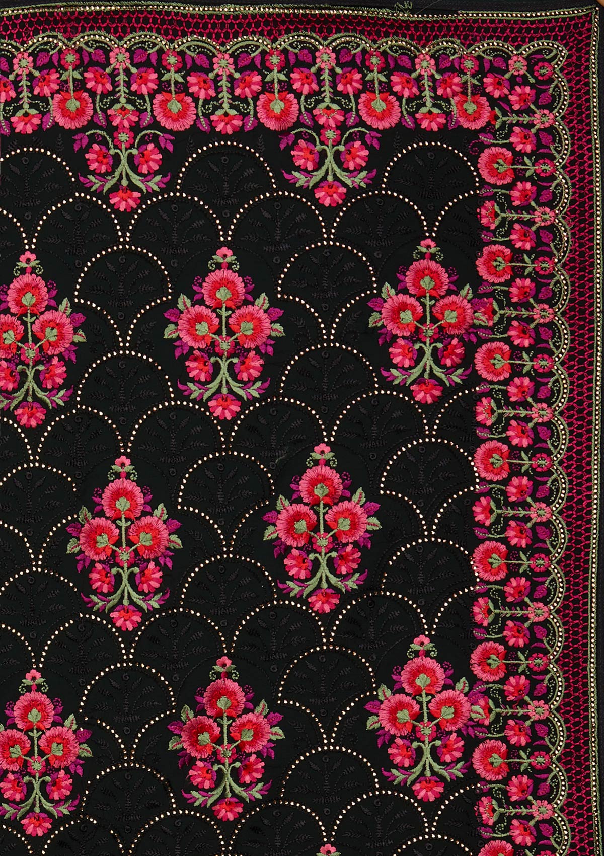 Black Threadwork Georgette Designer Saree - Koskii
