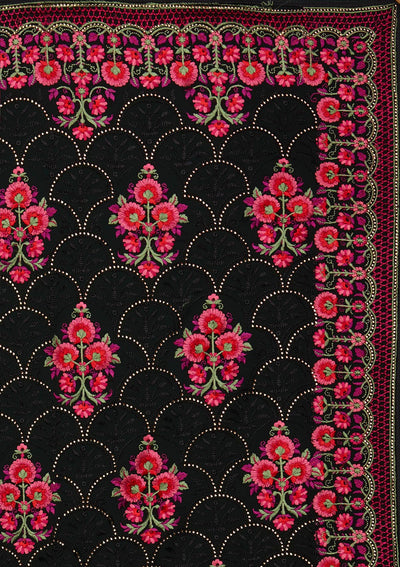 Black Threadwork Georgette Designer Saree - Koskii
