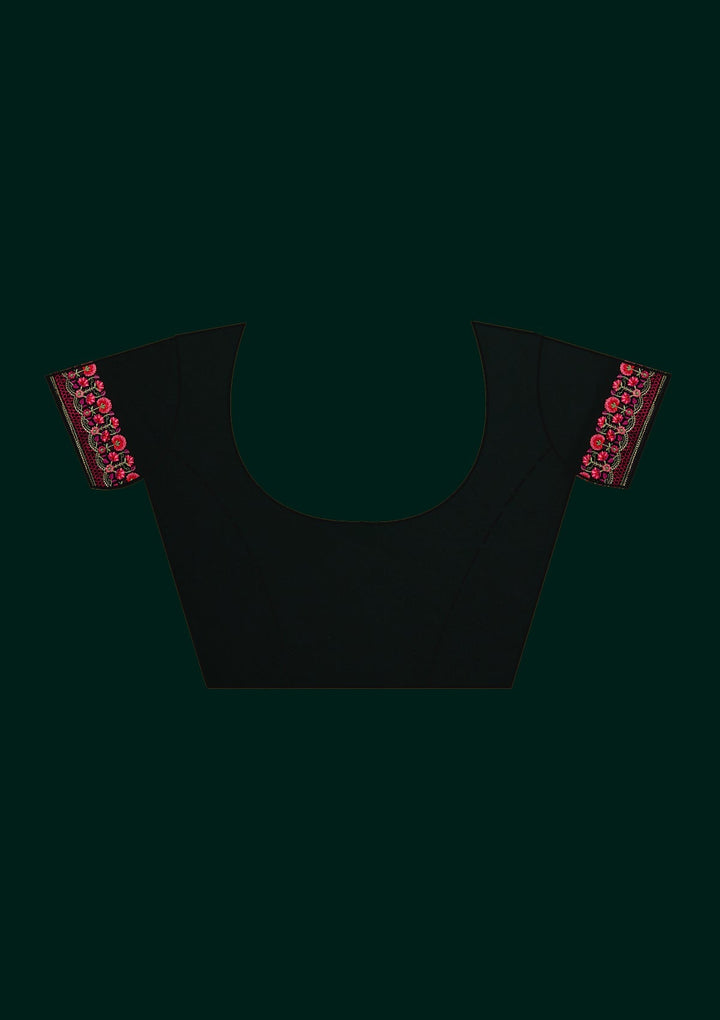 Black Threadwork Georgette Designer Saree - Koskii