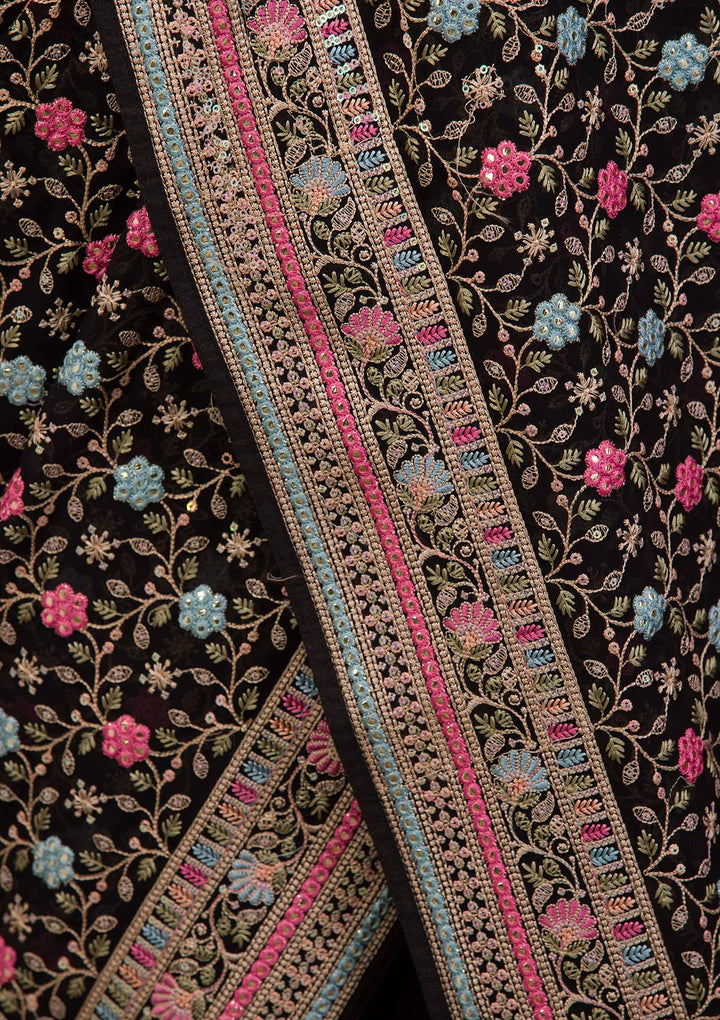 Black Threadwork Georgette Saree-Koskii