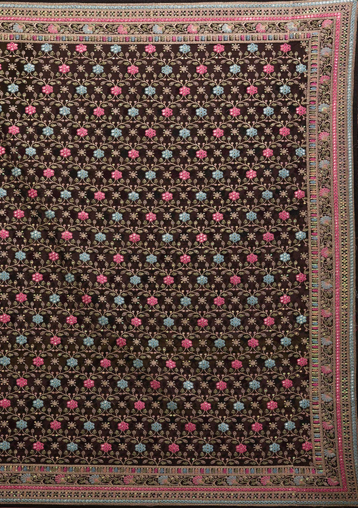 Black Threadwork Georgette Saree-Koskii