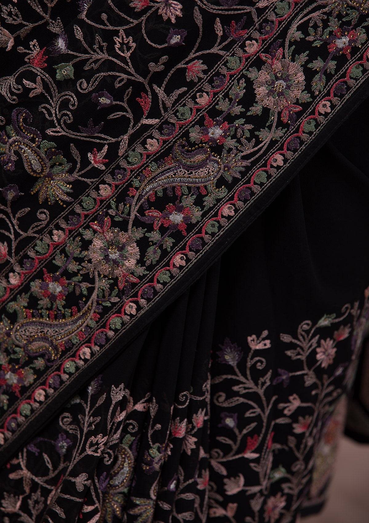 Black Threadwork Georgette Saree-Koskii