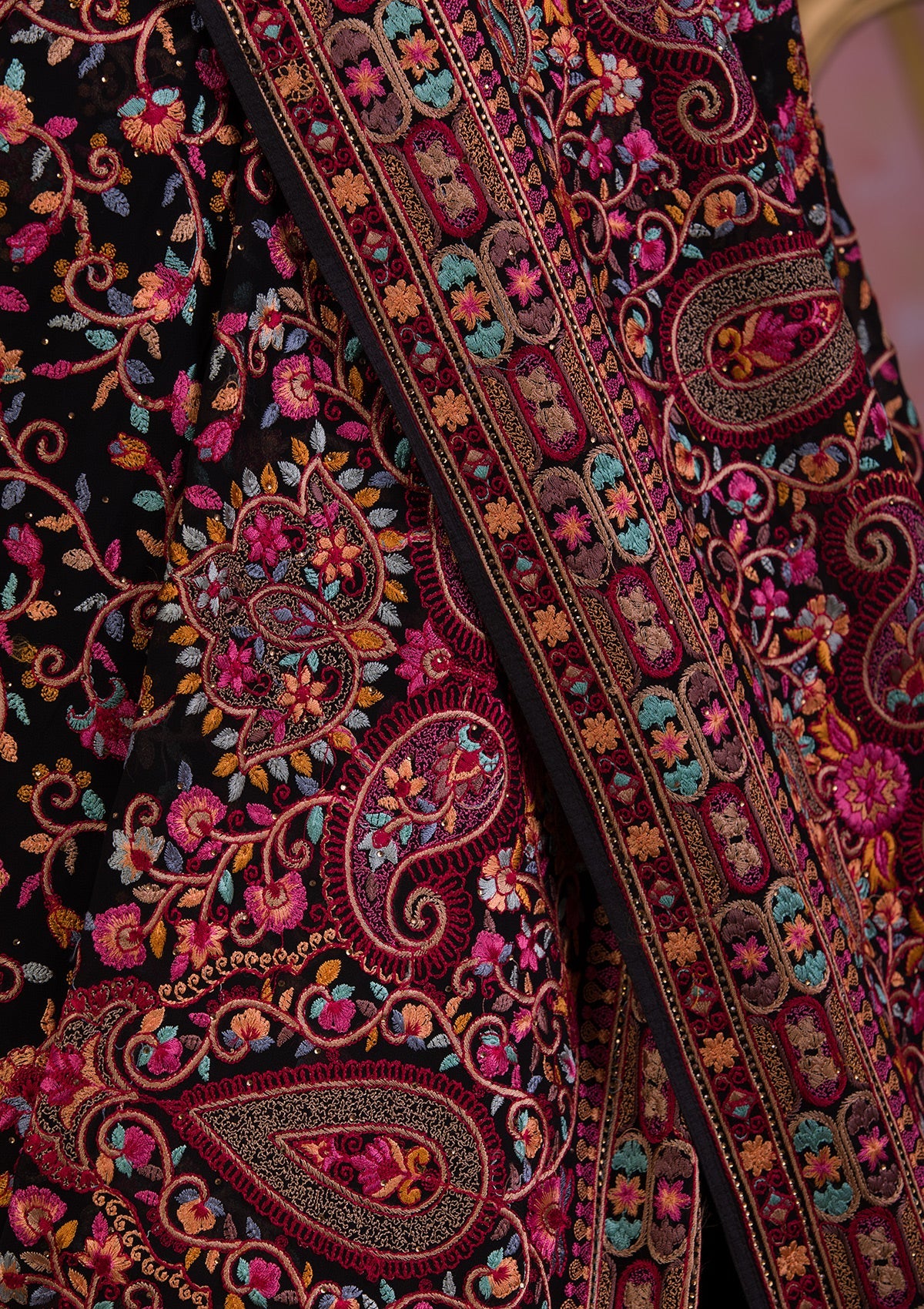 Black Threadwork Georgette Saree-Koskii