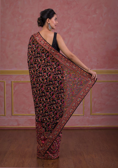 Black Threadwork Georgette Saree-Koskii