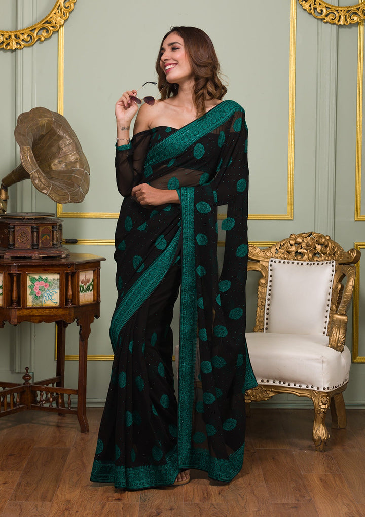 Rama Green Threadwork Georgette Saree-Koskii