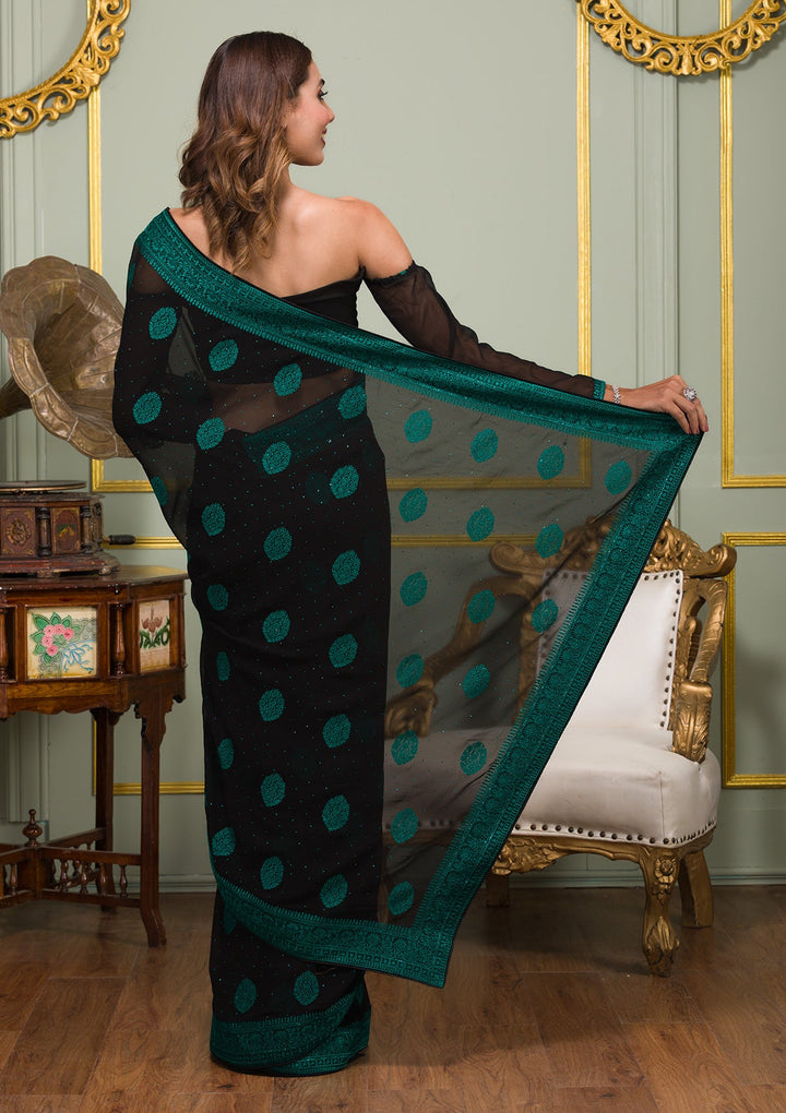 Rama Green Threadwork Georgette Saree-Koskii