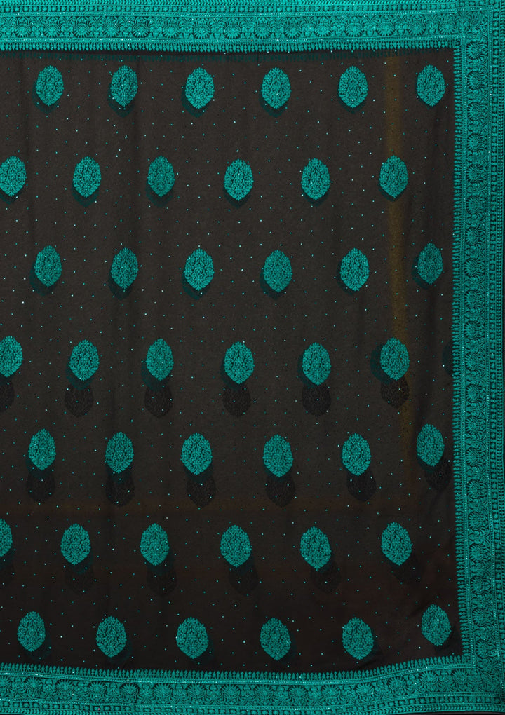 Rama Green Threadwork Georgette Saree-Koskii