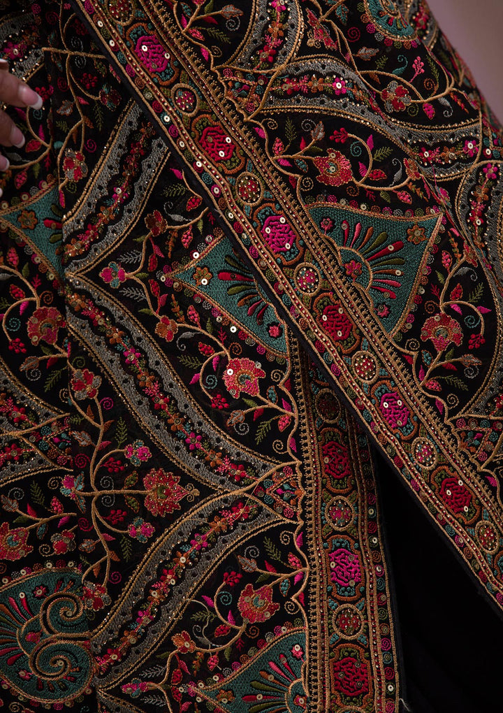 Black Threadwork Georgette Saree-Koskii