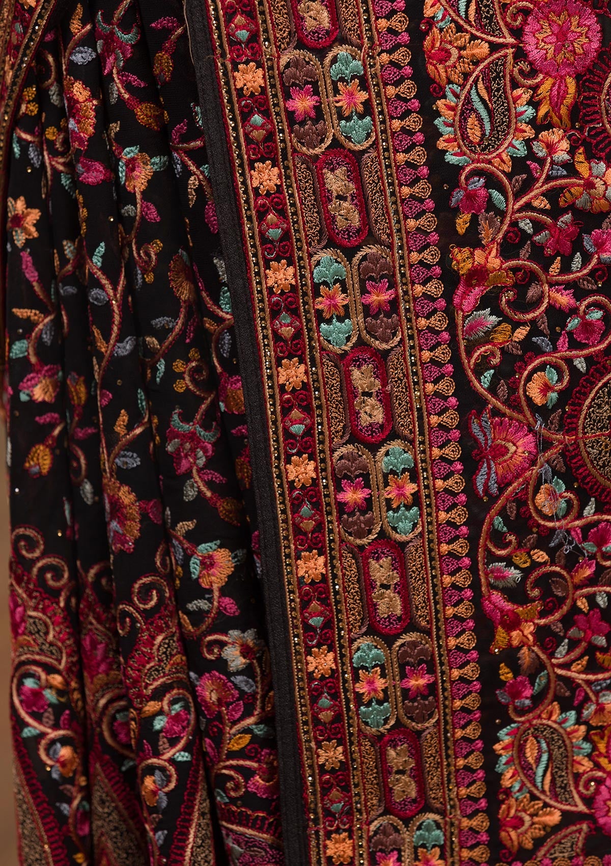 Black Threadwork Georgette Saree-Koskii