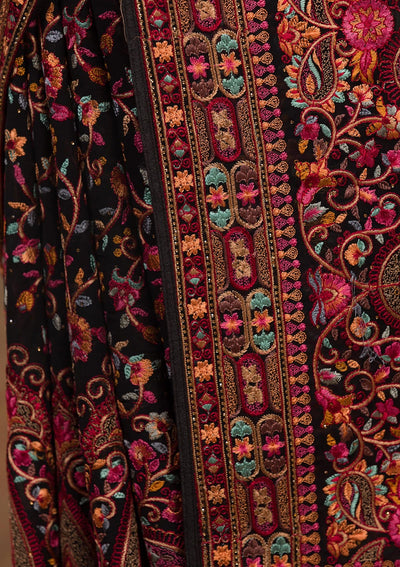 Black Threadwork Georgette Saree-Koskii