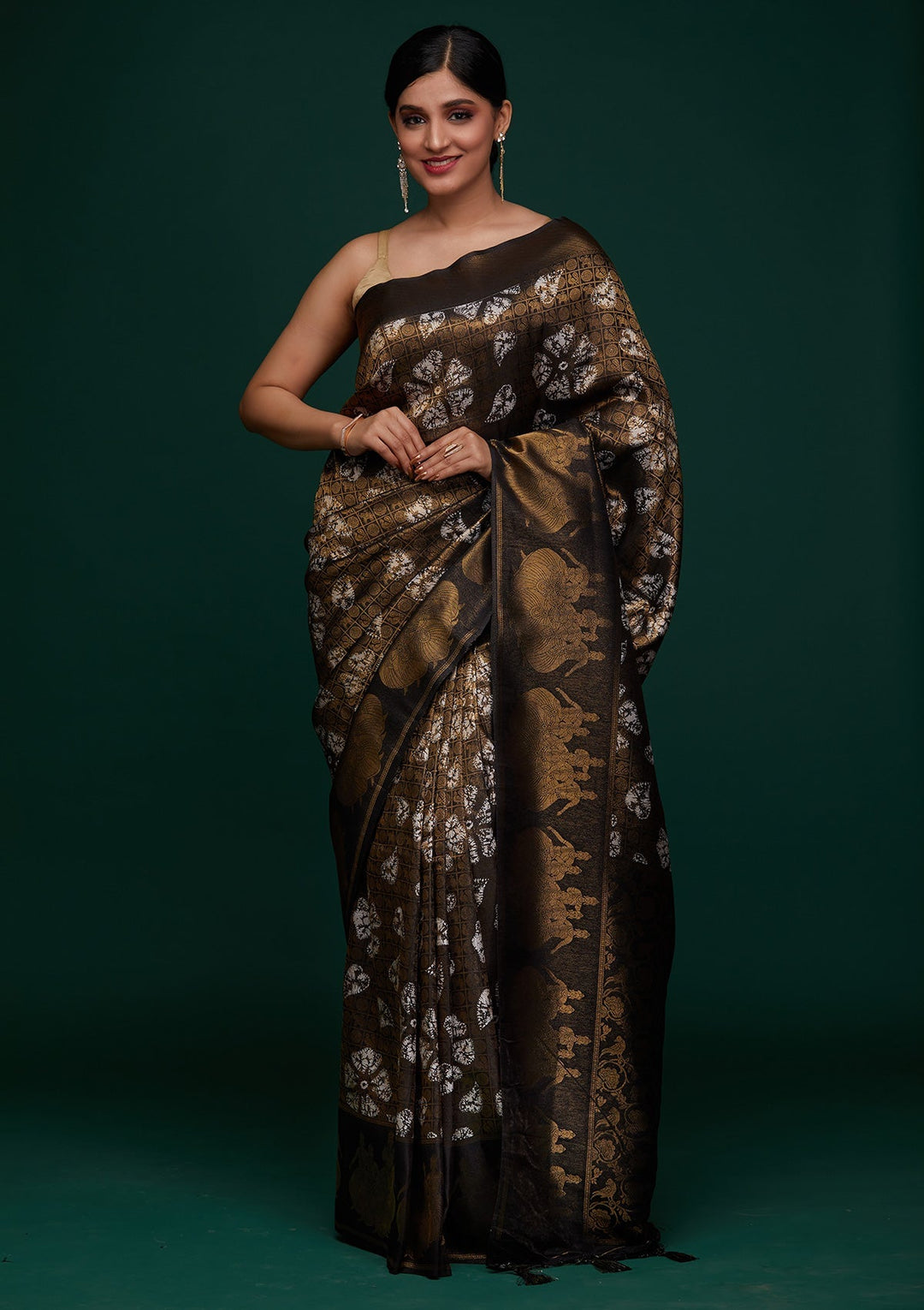 Black Zariwork Art Silk Designer Saree - Koskii