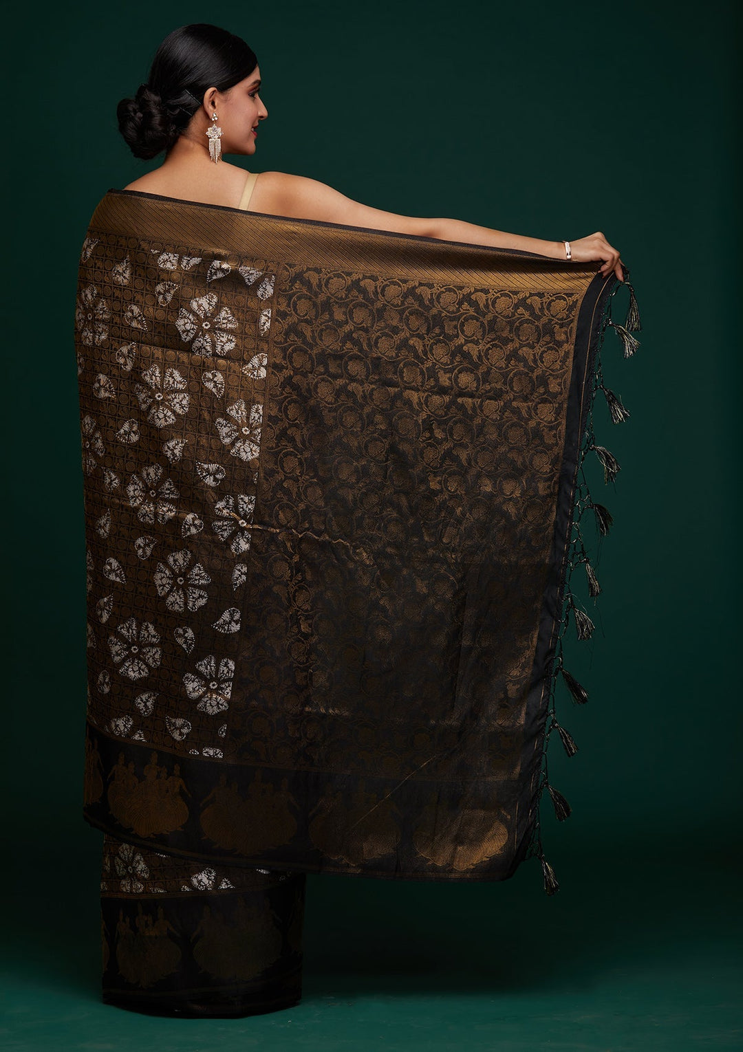 Black Zariwork Art Silk Designer Saree - Koskii