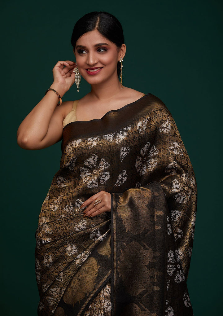 Black Zariwork Art Silk Designer Saree - Koskii