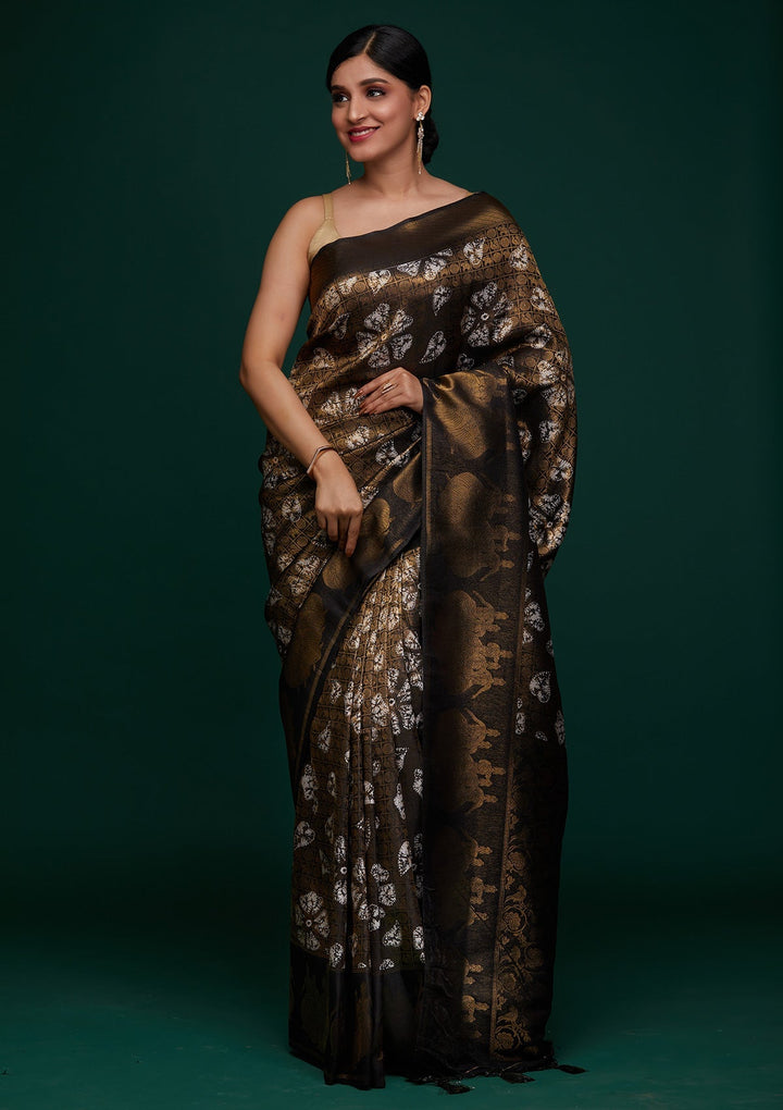 Black Zariwork Art Silk Designer Saree - Koskii