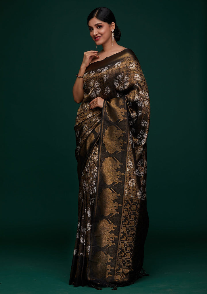 Black Zariwork Art Silk Designer Saree - Koskii