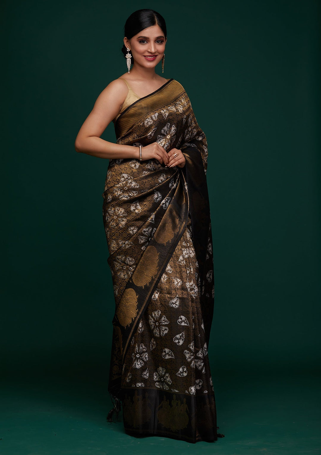 Black Zariwork Art Silk Designer Saree - Koskii