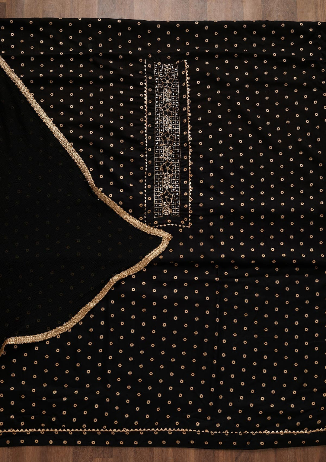 Black Zariwork Chanderi Unstitched Salwar Suit - Koskii