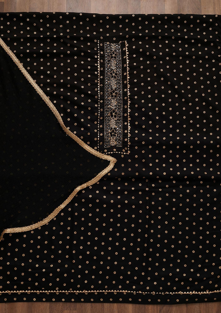 Black Zariwork Chanderi Unstitched Salwar Suit - Koskii