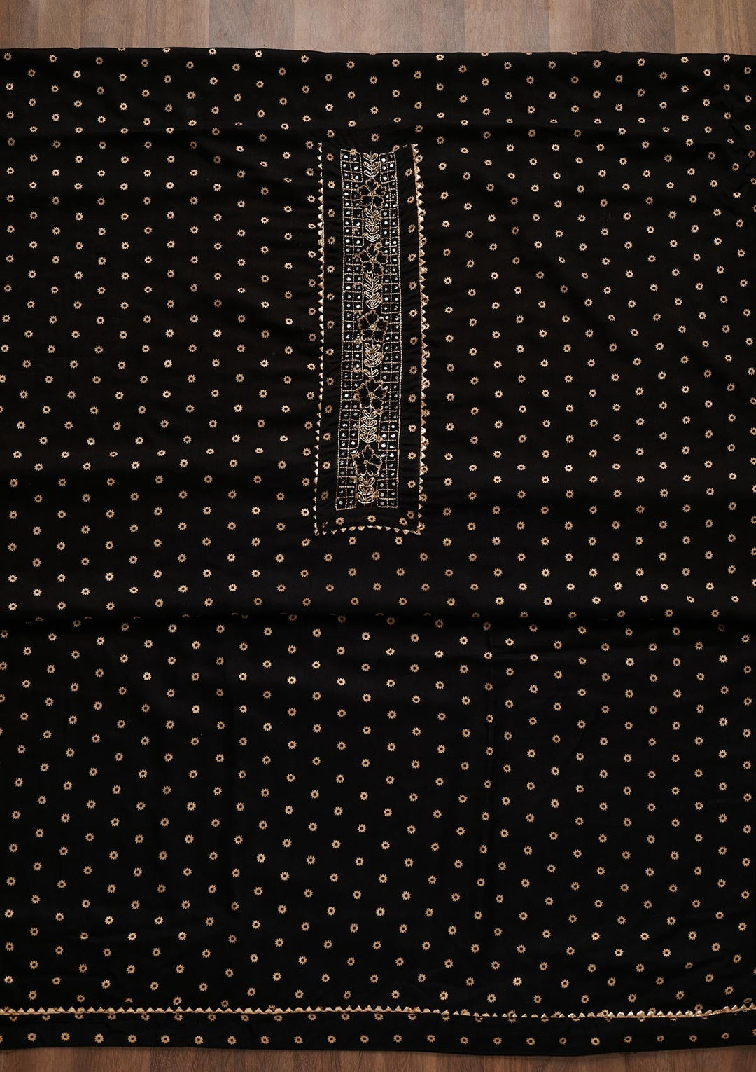 Black Zariwork Chanderi Unstitched Salwar Suit - Koskii