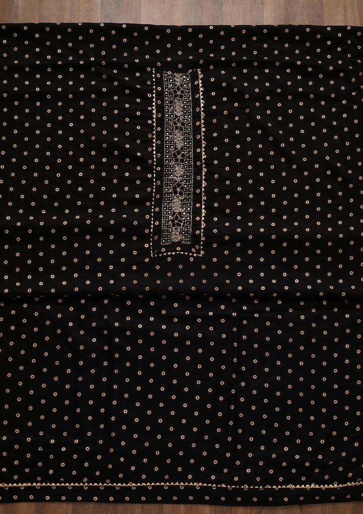 Black Zariwork Chanderi Unstitched Salwar Suit - Koskii