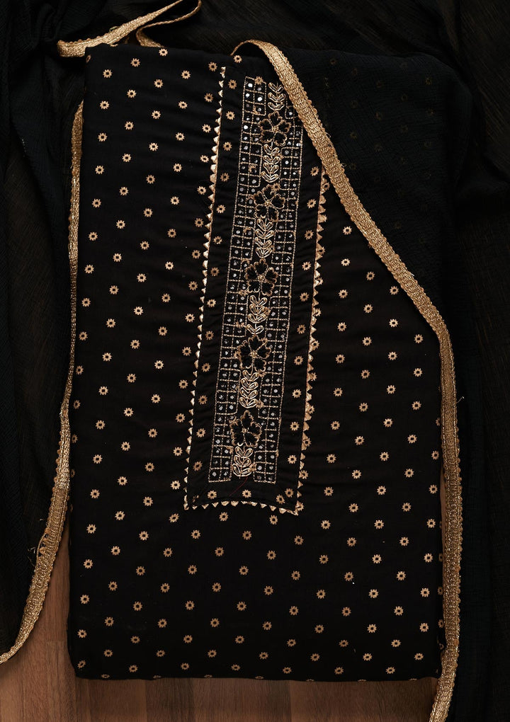 Black Zariwork Chanderi Unstitched Salwar Suit - Koskii