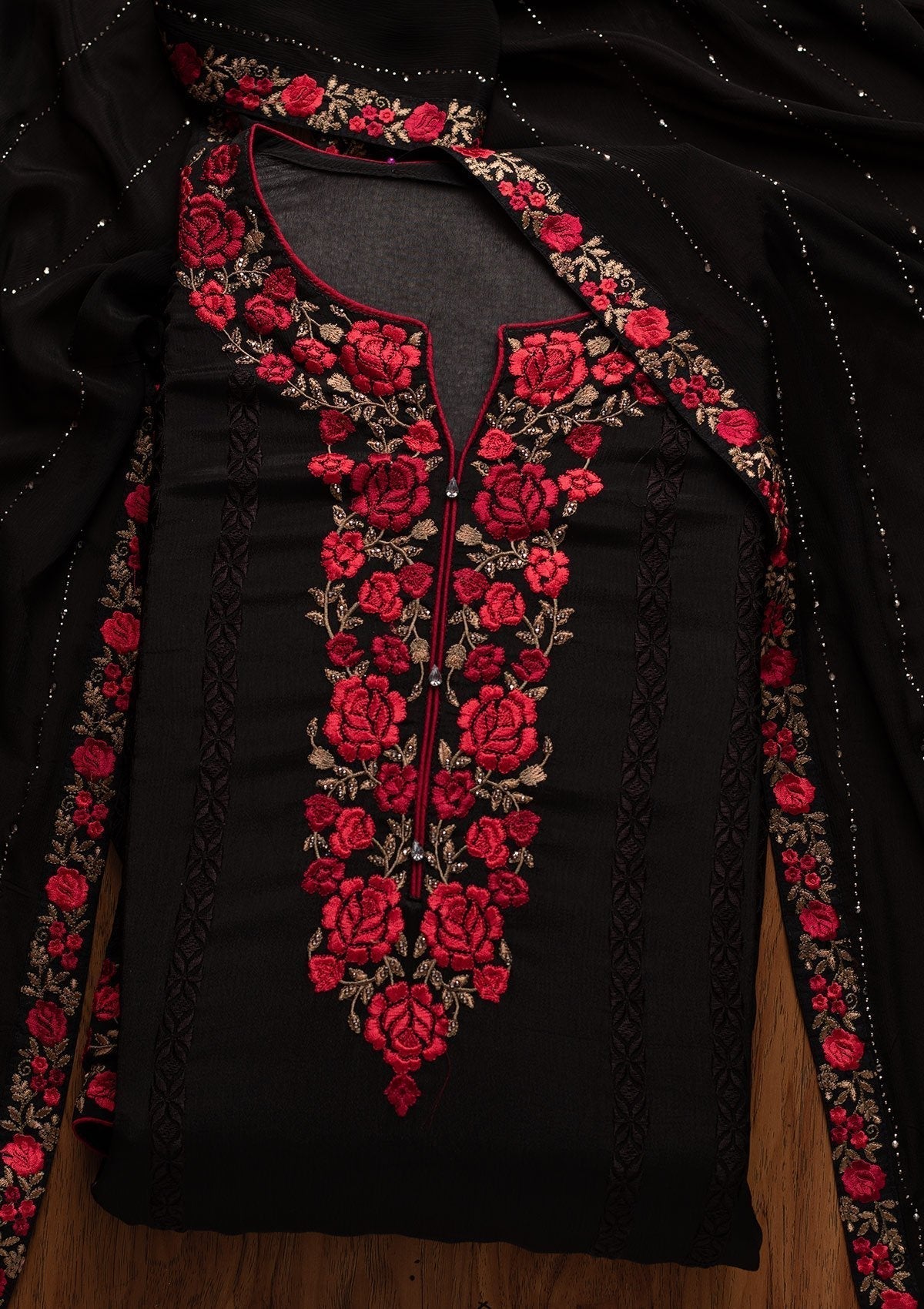 Black Zariwork Georgette Designer Semi-Stitched Salwar Suit - koskii