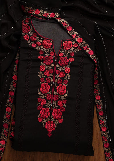 Black Zariwork Georgette Designer Semi-Stitched Salwar Suit - koskii
