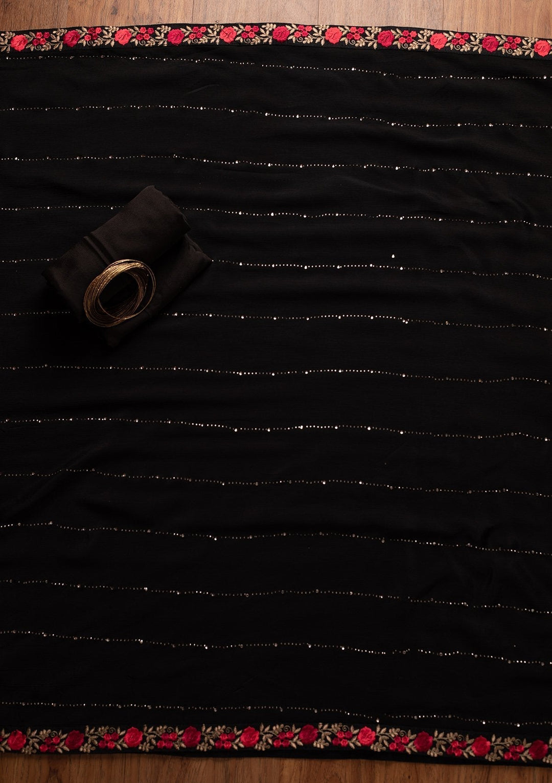 Black Zariwork Georgette Designer Semi-Stitched Salwar Suit - koskii