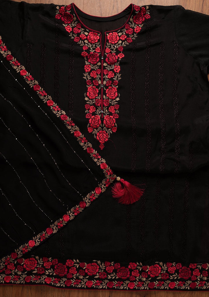 Black Zariwork Georgette Designer Semi-Stitched Salwar Suit - koskii