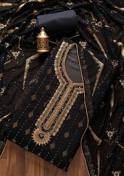 Black Zariwork Georgette Designer Semi-Stitched Salwar Suit - Koskii