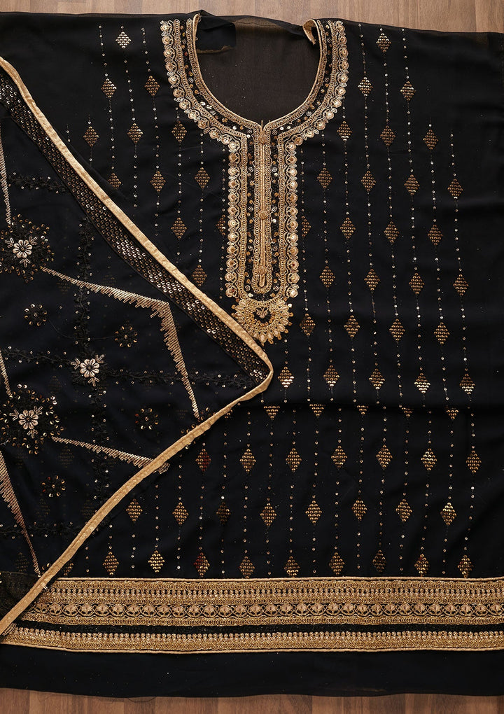 Black Zariwork Georgette Designer Semi-Stitched Salwar Suit - Koskii