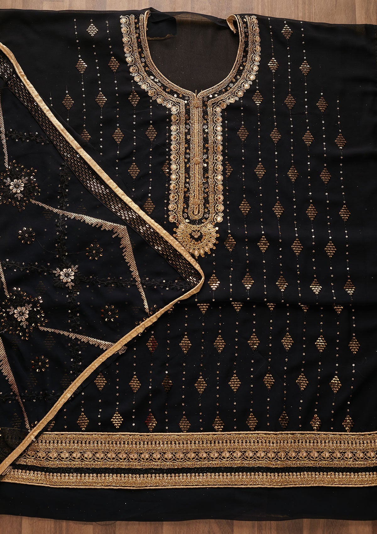 Black Zariwork Georgette Designer Semi-Stitched Salwar Suit - Koskii