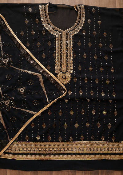 Black Zariwork Georgette Designer Semi-Stitched Salwar Suit - Koskii