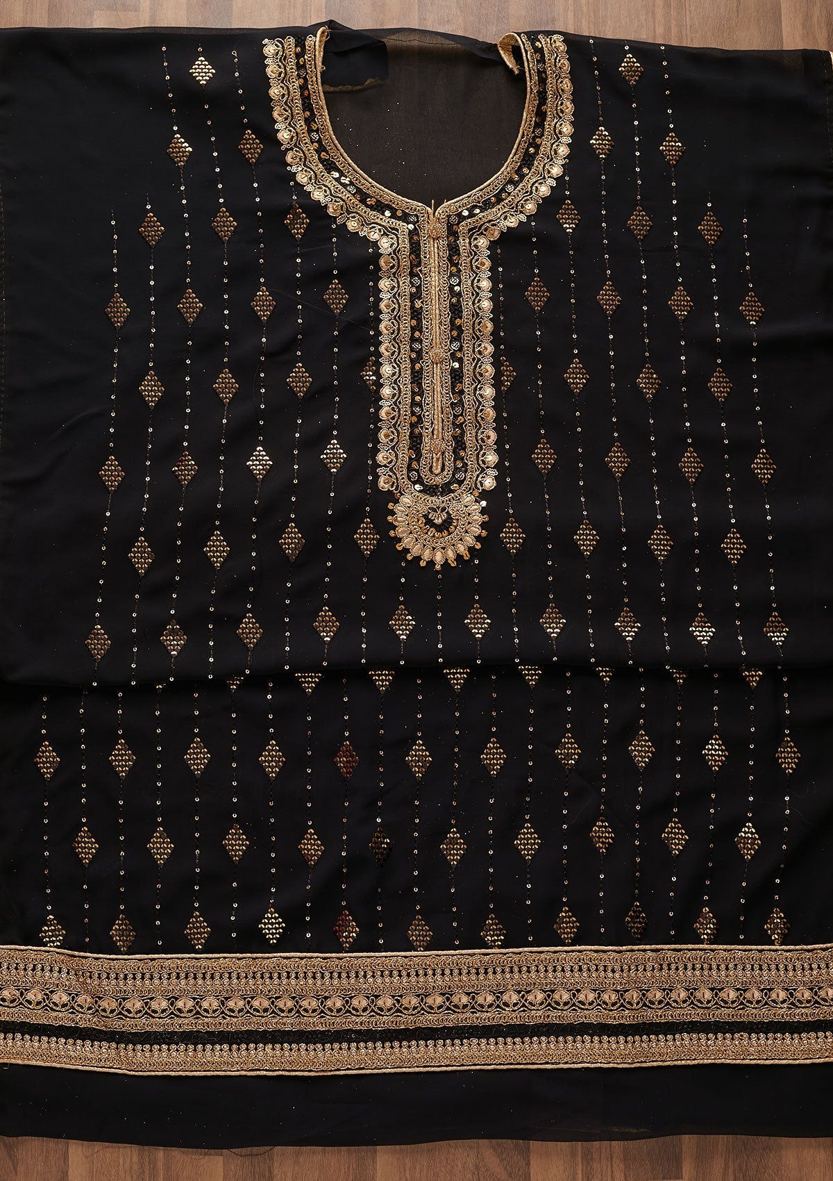 Black Zariwork Georgette Designer Semi-Stitched Salwar Suit - Koskii
