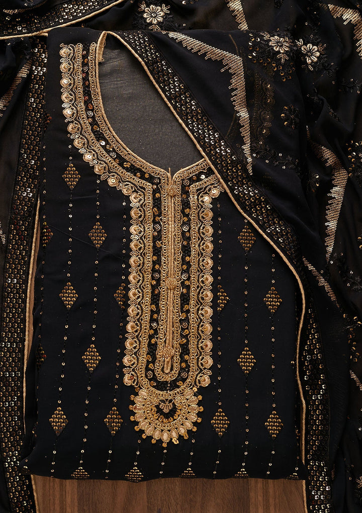 Black Zariwork Georgette Designer Semi-Stitched Salwar Suit - Koskii
