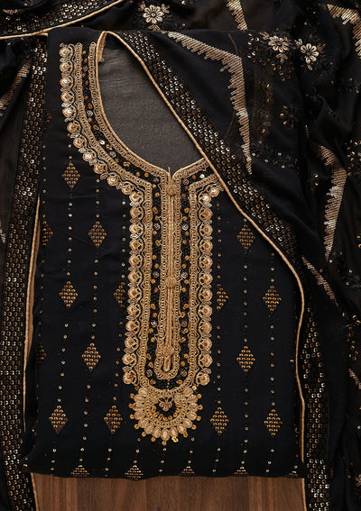 Black Zariwork Georgette Designer Semi-Stitched Salwar Suit - Koskii