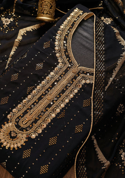 Black Zariwork Georgette Designer Semi-Stitched Salwar Suit - Koskii