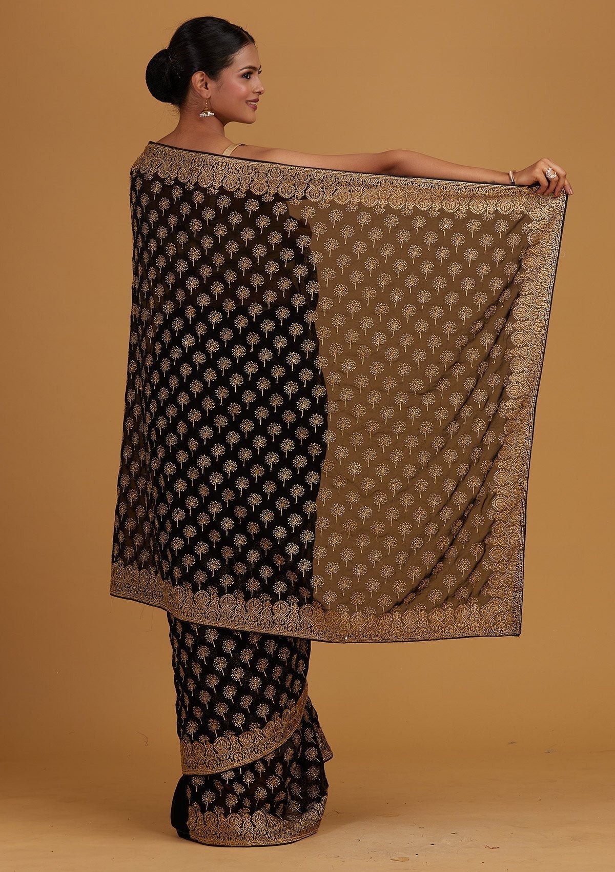 Black Zariwork Georgette Designer Saree - Koskii